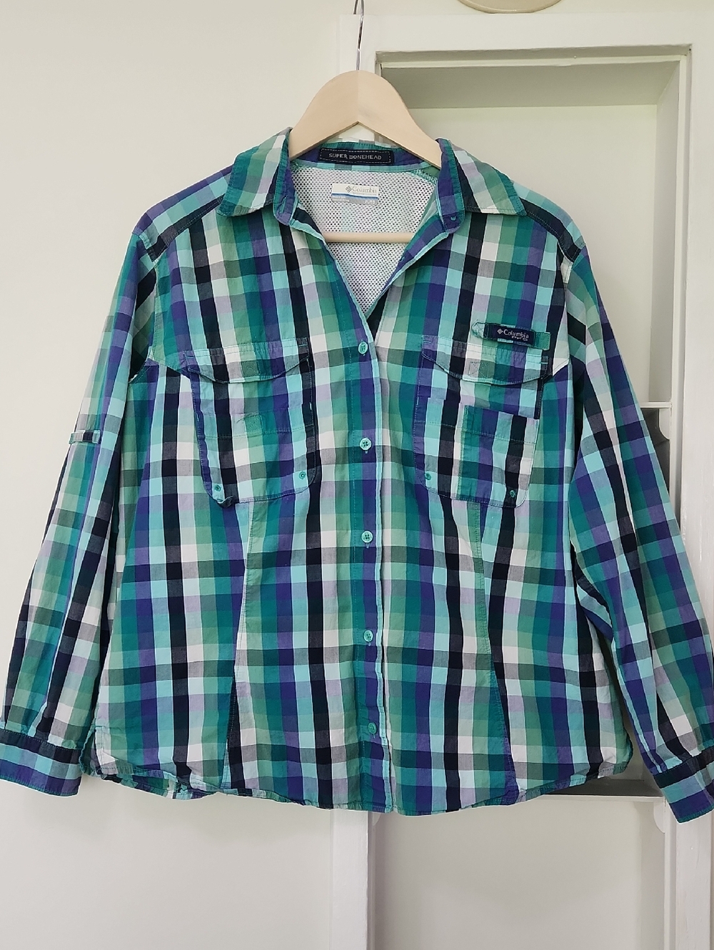 Columbia PFG Super Bonehead Long Sleeve Fishing Shirt Plaid Cotton XL - Picture 5 of 17